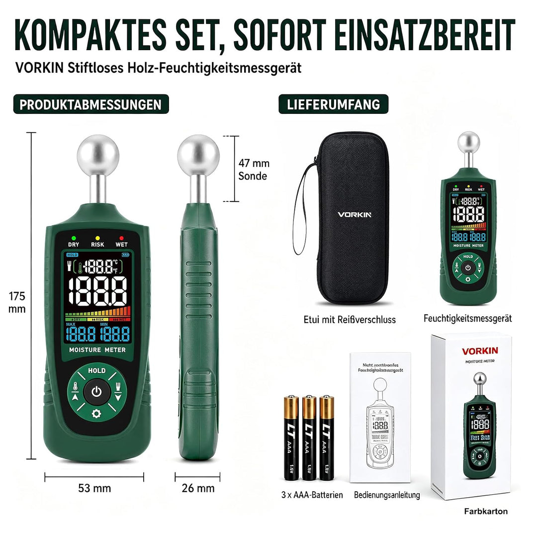VORKIN Feuchtigkeitsmessgerät Wand mit Kugelsensor für zerstörungsfreie Bereichsscans,Feuchtigkeitsm