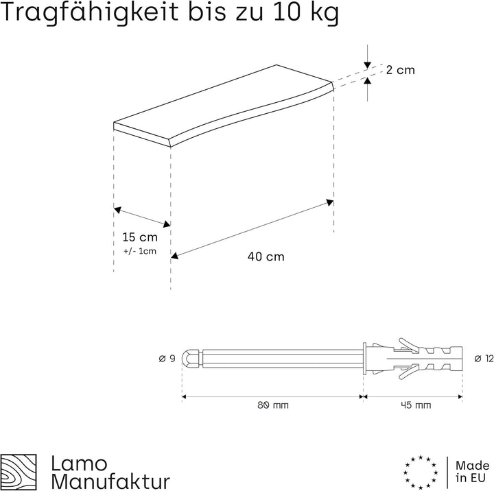 LAMO Manufaktur 2 Stück Wandregal aus Holz mit unsichtbarer Befestigung 2X 40cm | Wandregal aus 100%