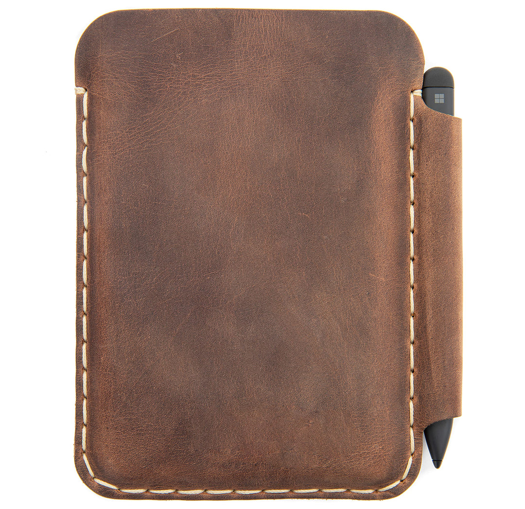 Leder Tasche für Microsoft Surface Duo mit PEN Tasche (für Duo 2 mit Pen Cover, Braun) für Duo 2 mit