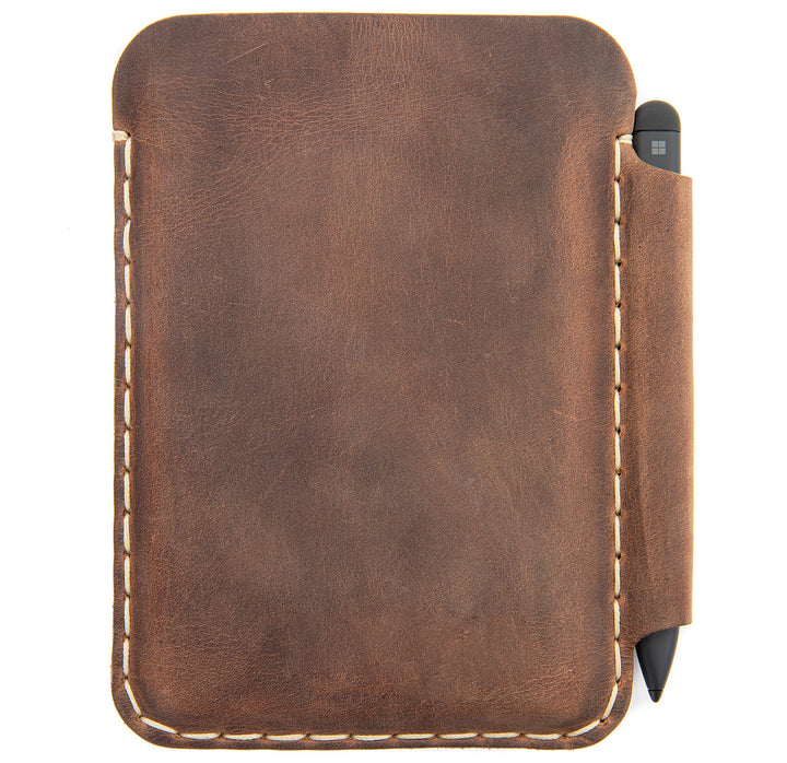 Leder Tasche für Microsoft Surface Duo mit PEN Tasche (für Duo 2 mit Pen Cover, Braun) für Duo 2 mit