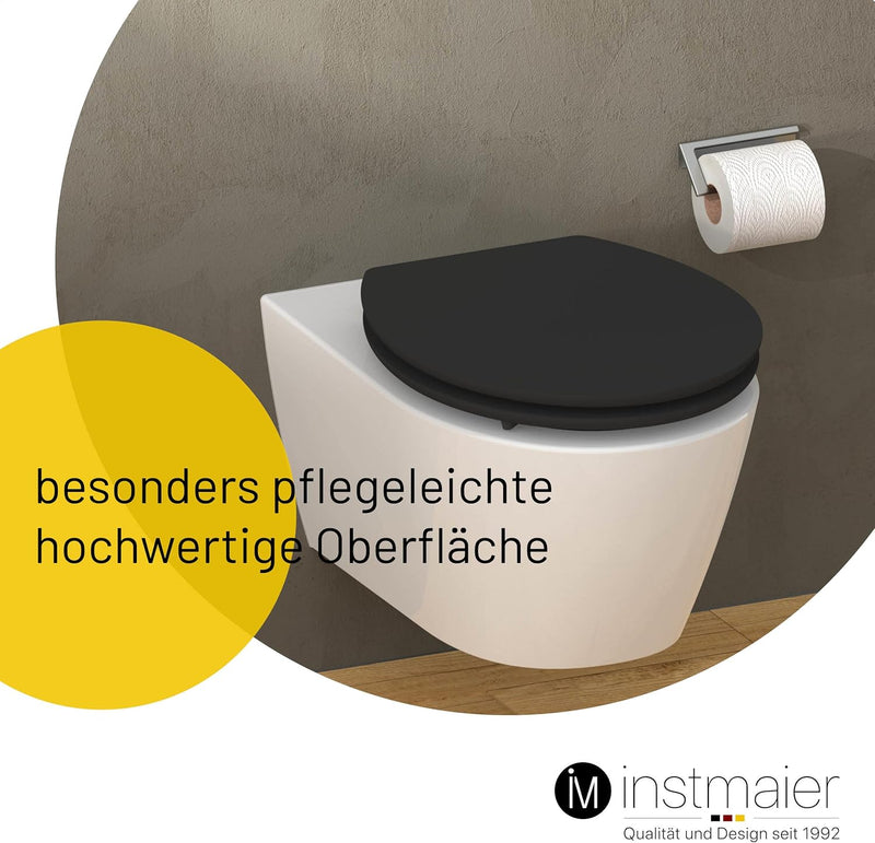 instmaier WC Sitz schwarz matt | Toilettensitz mit Absenkautomatik | Klodeckel aus MDF-Holz | geprüf