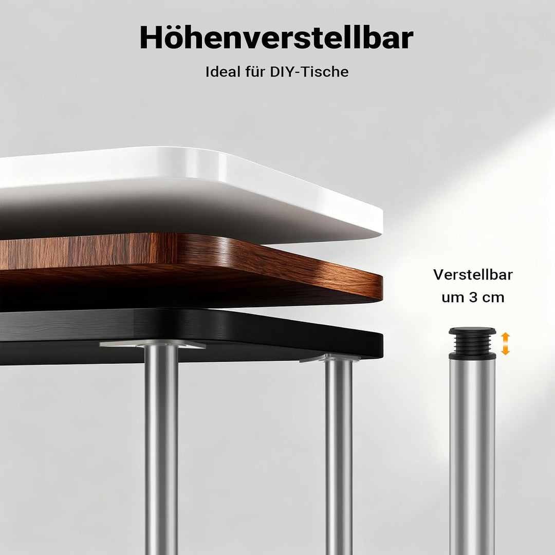 Wiltec Edelstahl Tischbein 4er Set Möbelfuss Verstellbar Ø60mm 710mm Nickel Nickel 710 mm, Nickel 71