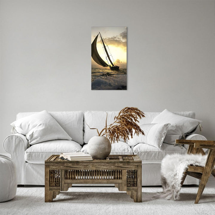 Bilder auf Leinwand Schiff Sonnenuntergang Sonne Landschaft Leinwandbild mit Rahmen 45x80cm Wandbild