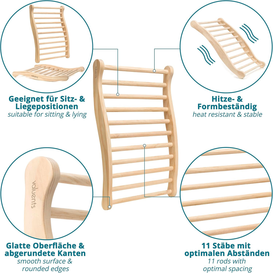 valuents Rückenlehne für Sauna &amp; Infrarotkabine – ergonomisch – Sauna Zubehör aus Kiefernholz – Saun