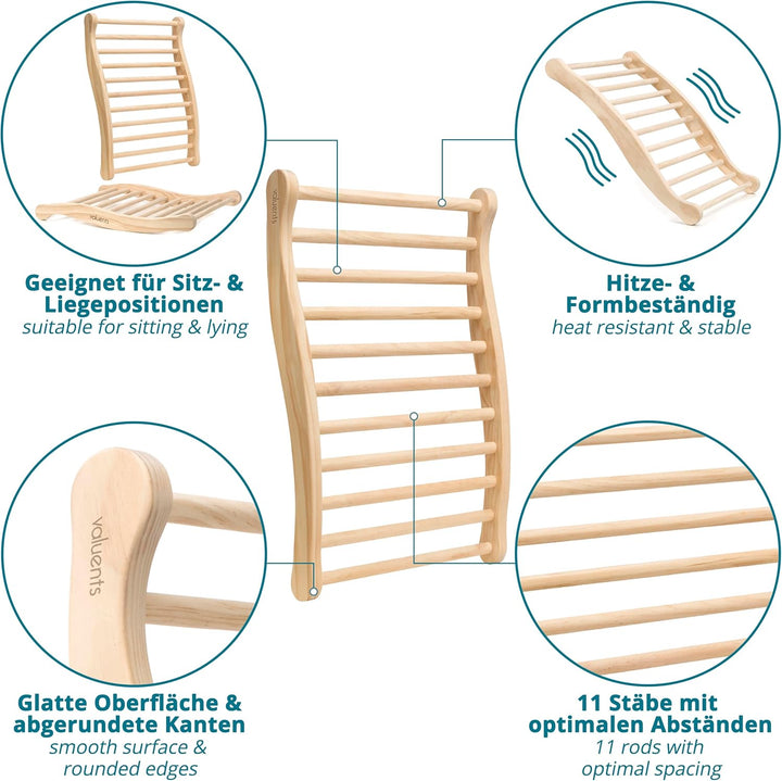 valuents Rückenlehne für Sauna &amp; Infrarotkabine – ergonomisch – Sauna Zubehör aus Kiefernholz – Saun