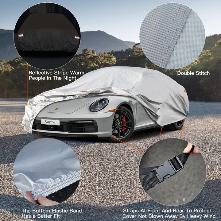 Kayme 6 Schichten Coupé Autoabdeckung Wasserdicht Atmungsaktiv, Vollgarage Autoplane für Sonne Staub