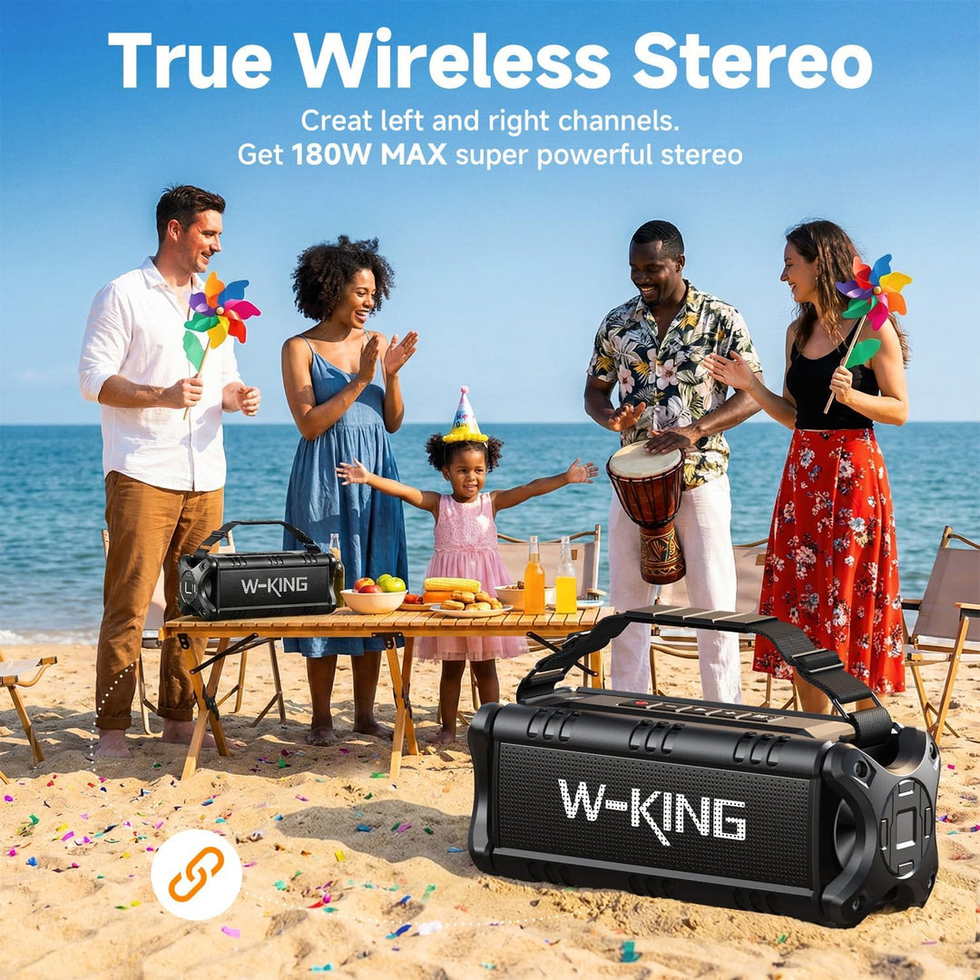 W-KING Bluetooth Lautsprecher, 90W Peak Outdoor Lautsprecher,50W RMS Subwoofer, IPX6 Wasserdicht, Tr