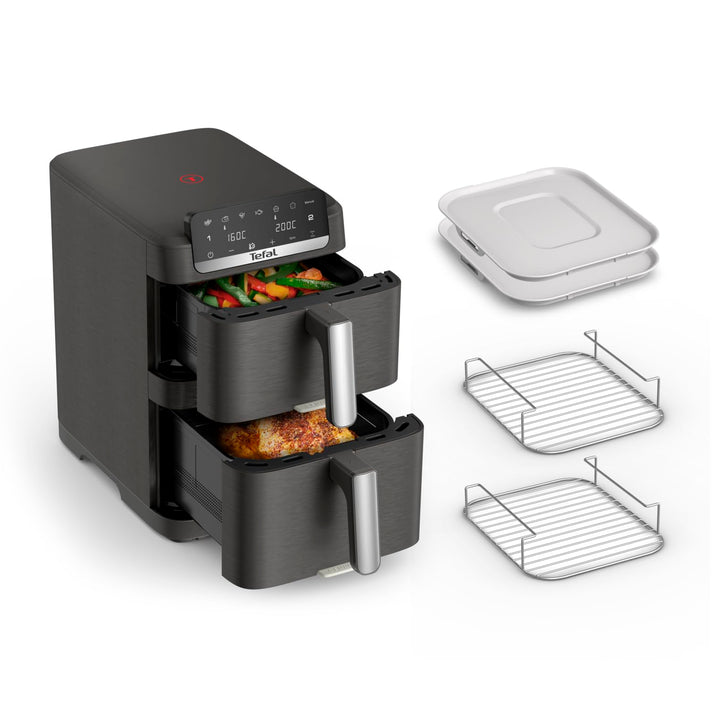 Tefal Easy Fry Crispy Stack Doppelkammer-Heissluftfritteuse, 6 Programme + manueller Modus, bis zu 4