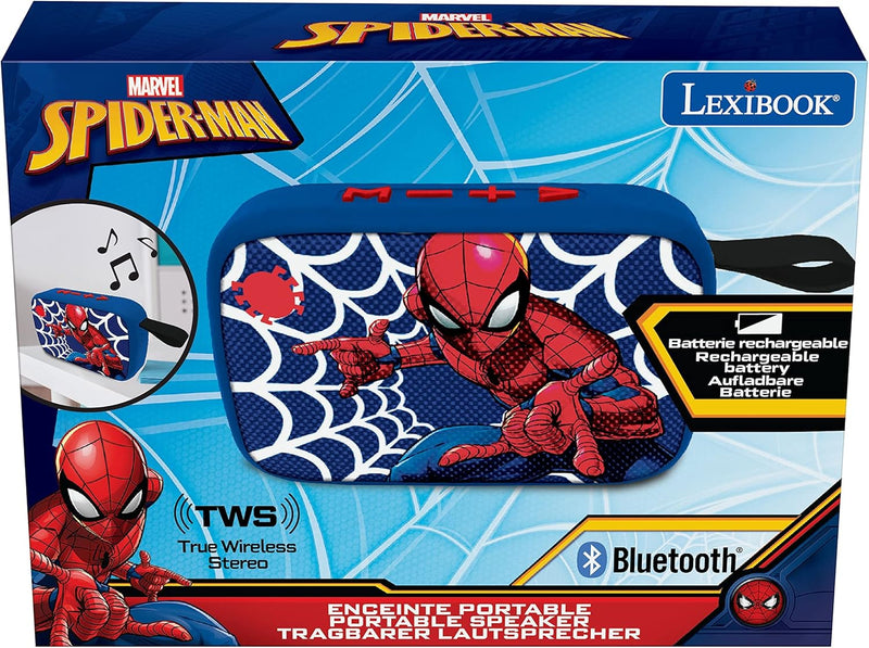 Lexibook Marvel Spider-Man - Tragbarer Bluetooth-Lautsprecher, Kabelloser, USB, TF-Karte, Akku, Blau