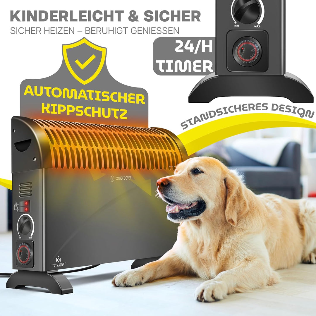KESSER Konvektor 2000 Watt Heizgerät, 24h Timer | mit Frostwächter | stufenlose Thermosteuerung | Tu