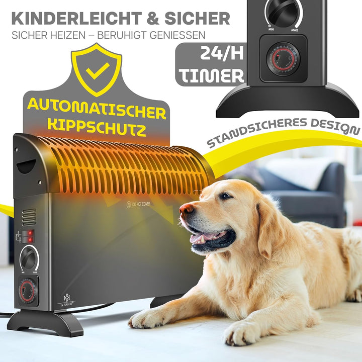KESSER Konvektor 2000 Watt Heizgerät, 24h Timer | mit Frostwächter | stufenlose Thermosteuerung | Tu