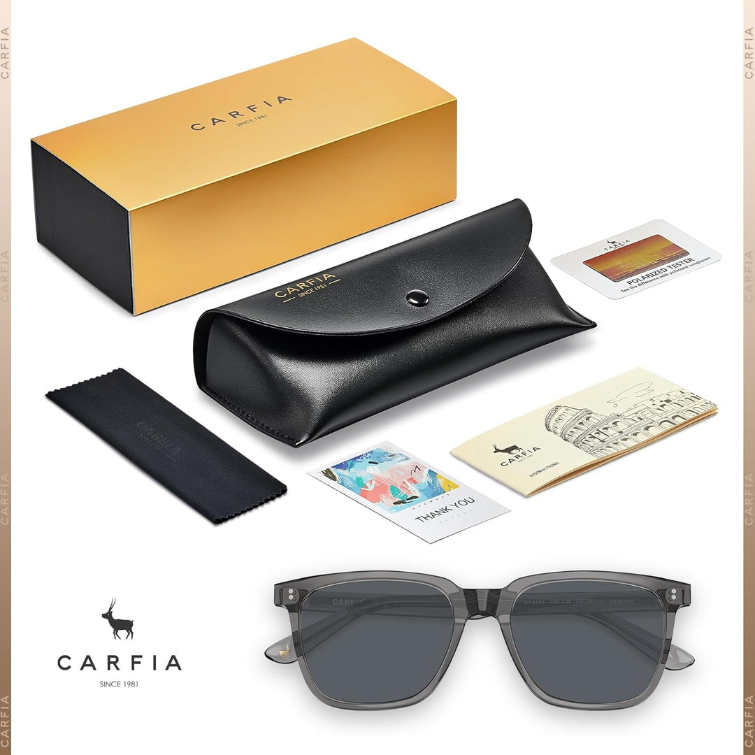 CARFIA Polarisierte Herren Sonnenbrille mit Rechteckig Acetatrahmen, 100% UV-Schutz Sportliche Sonne