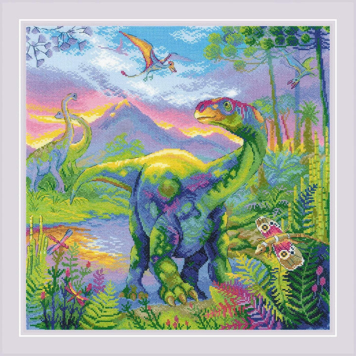 Riolis Kreuzstich Set Das Zeitalter der Dinosaurier, Zählmuster, 40x40cm