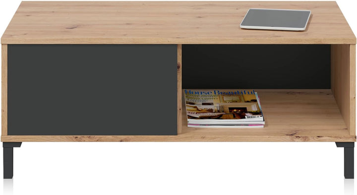 Habitdesign Couchtisch, Melamin Holz, Eiche Nodi und Anthrazit, Pequeña