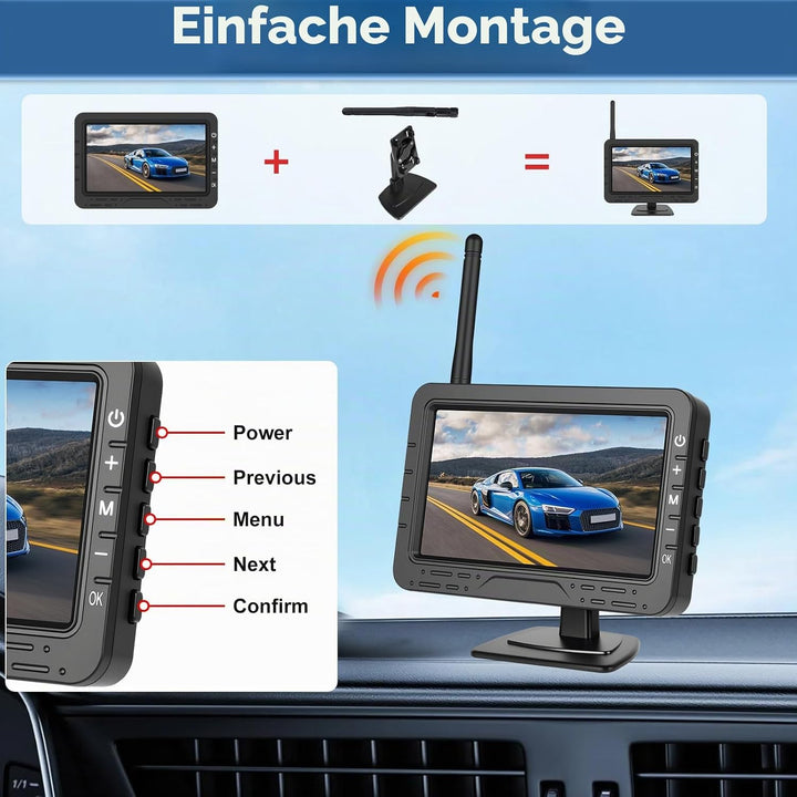 Digital Kabellos Rückfahrkamera Set Unterstützt 1 Kameras, 4,3" Funk Rückfahrkameras mit Wireless Ei