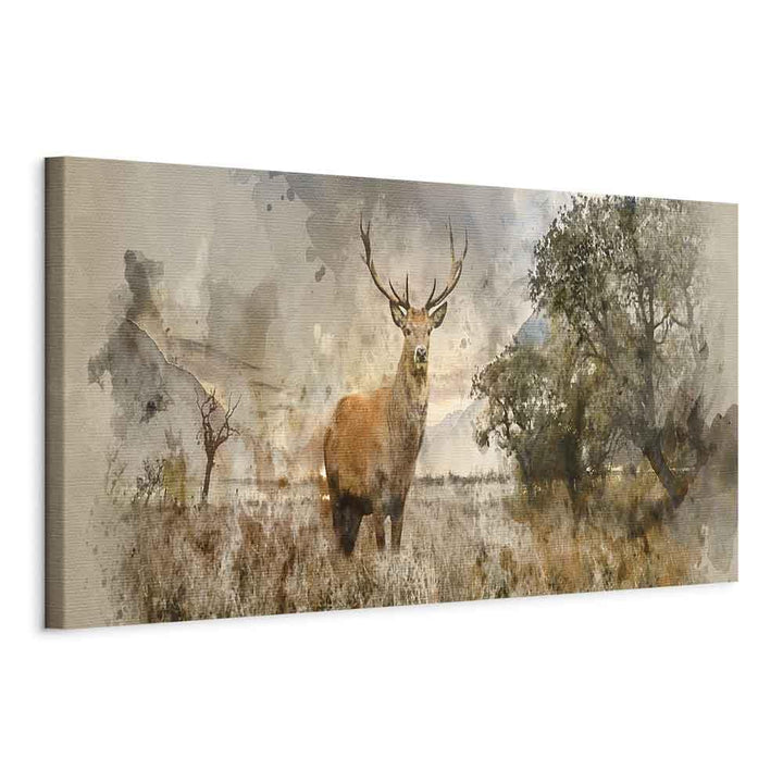 murando HandArt Bilder auf Leinwand Hirsch 150x50 cm 1 tlg Leinwandbild Wandbilder Wohnzimmer Wandde