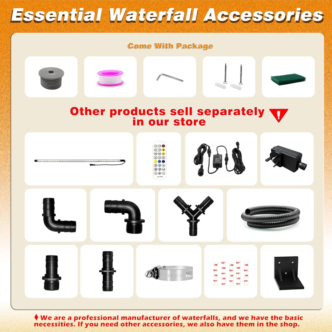 Teich Wasserfallklingen Set, 60 cm Edelstahl Poolfontäne mit Zubehör, Breite 15 cm Auslauf Wasserspi