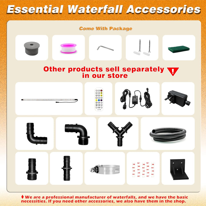 Teich Wasserfallklingen Set, 60 cm Edelstahl Poolfontäne mit Zubehör, Breite 15 cm Auslauf Wasserspi