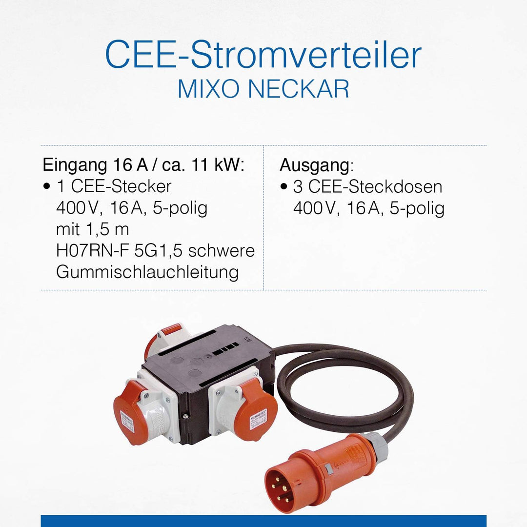 as - Schwabe MIXO Adapter / Stromverteiler NECKAR – CEE-Stecker mit 1,5 m Gummischlauchleitung auf 3