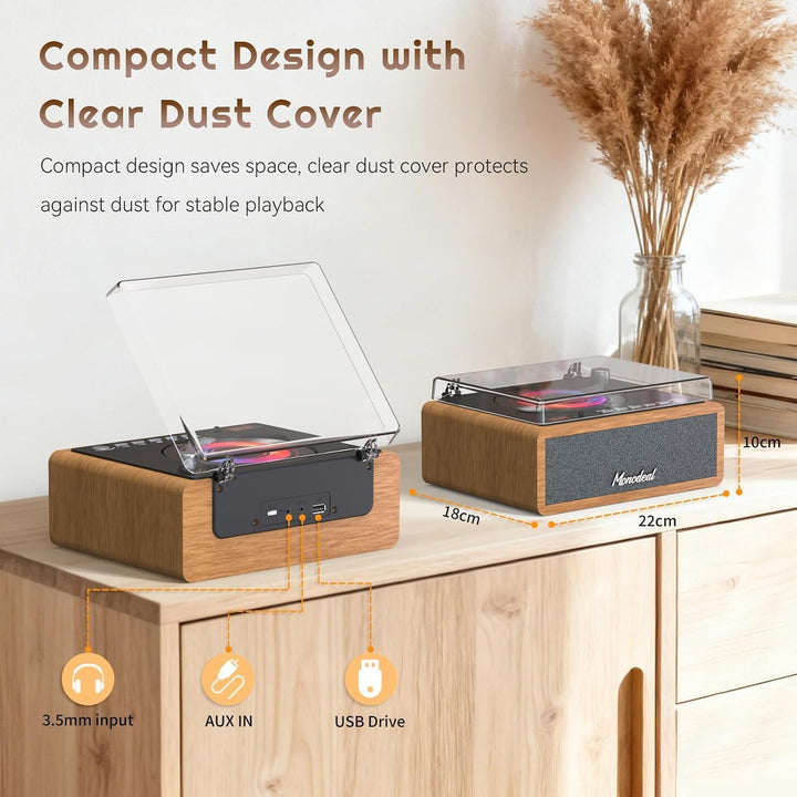 MONODEAl Retro CD Player Bluetooth mit Holz Case, HiFi Bass Boost | Wiederaufladbar Discman mit Fern