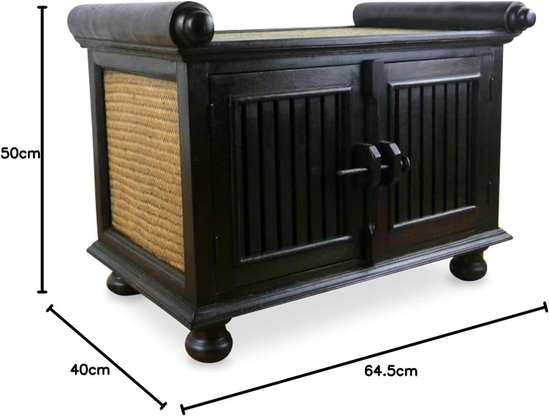 livasia Rattansideboard TV-Bank HiFi-Sideboard asiatische Phono Möbel Sitzbank (klein), klein