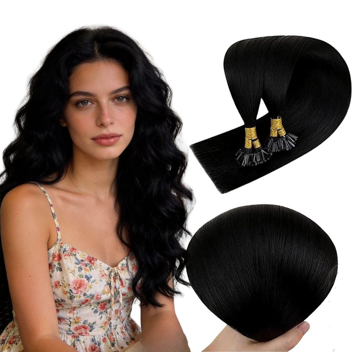 RUNATURE Keratin Bondings Extensions Echthaar Schwarz 50cm Remy Echthaar Extensions Bondings U Tips