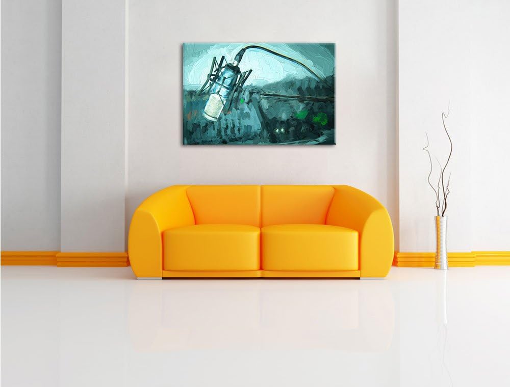 Pixxprint Mikrofon mit Musikanlagen Pinsel Effekt, Format: 100x70 auf Leinwand, 100x70