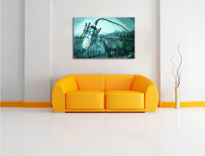 Pixxprint Mikrofon mit Musikanlagen Pinsel Effekt, Format: 100x70 auf Leinwand, 100x70