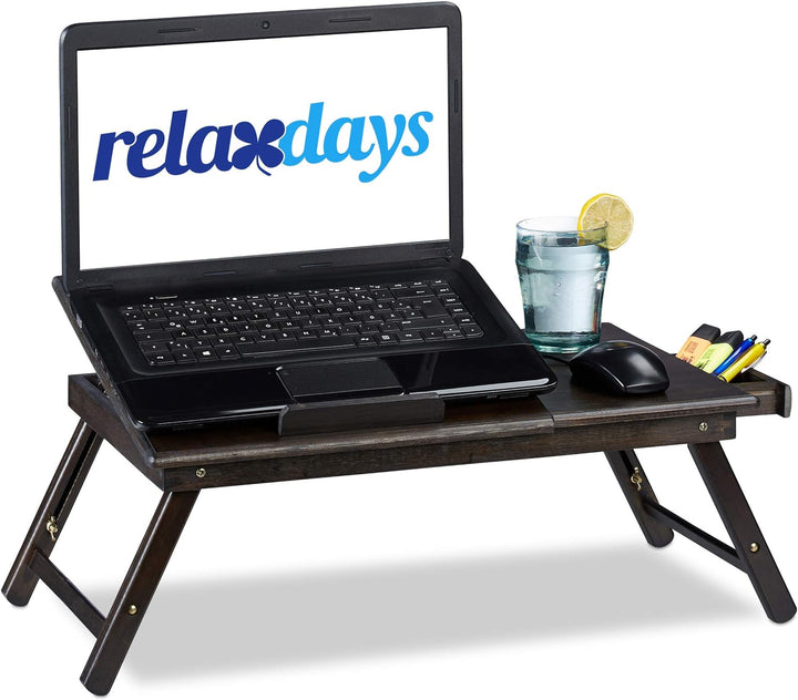 Relaxdays Bambus Laptoptisch, HBT: 24x60x35cm, höhenverstellbarer Laptopständer für Bett und Sofa, m
