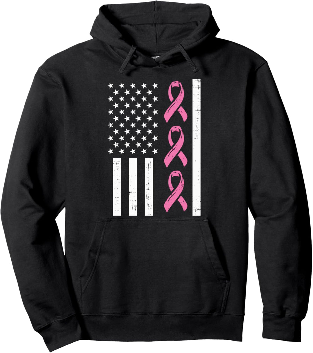 Amerikanische Flagge, rosa Band, Brustkrebs-Bewusstsein Patriotisch Pullover Hoodie