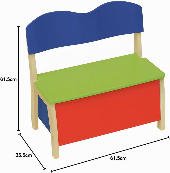 roba Kindertruhenbank, aus Massivholz und MDF gefertigt, Rücken und Sitzfläche mehrfarbig lackiert,