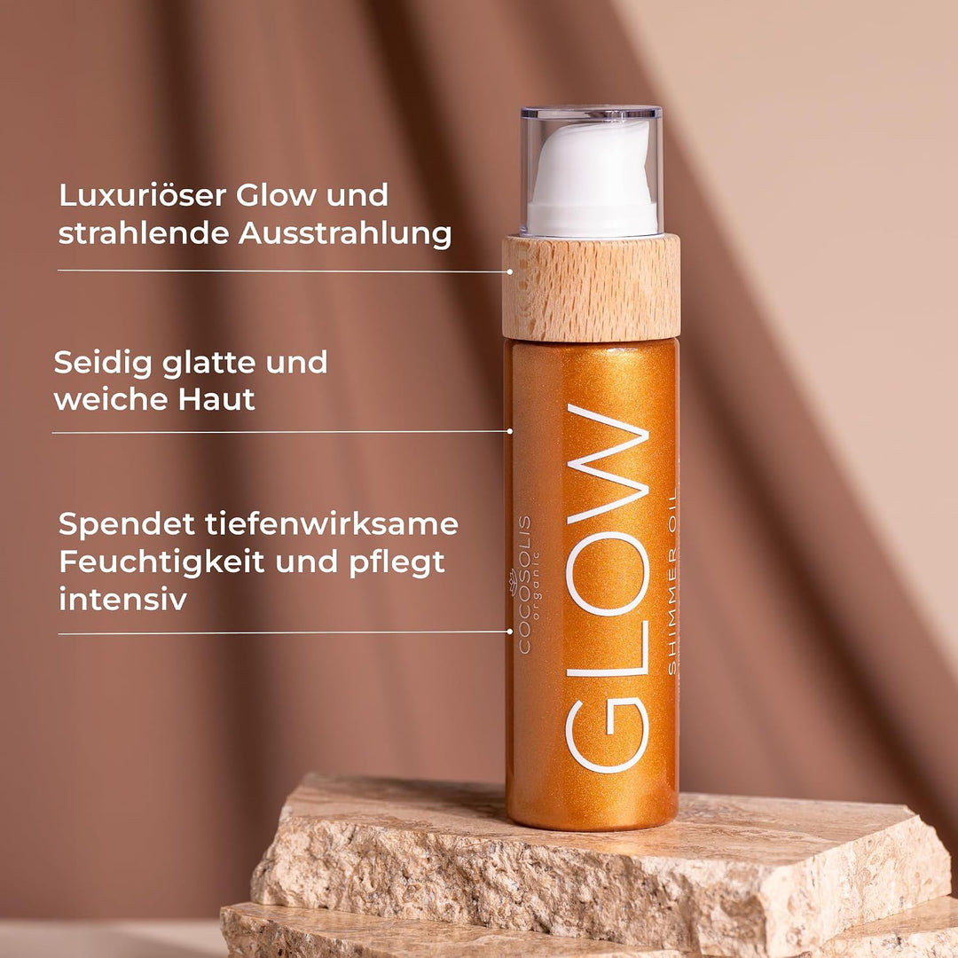 COCOSOLIS GLOW Shimmer Oil - Bio Trockenöl - Schimmerndes Körperöl mit glänzenden Partikel, Verleiht