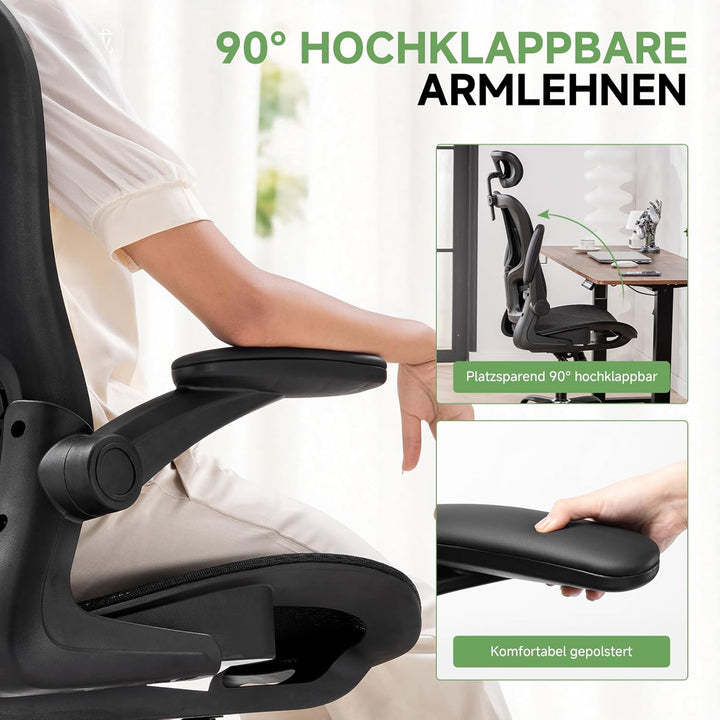 GTPLAYER Bürostuhl Ergonomisch, Schreibtischstuhl mit Verstellbarer Kopfstütze, Armlehnen, Lendenwir