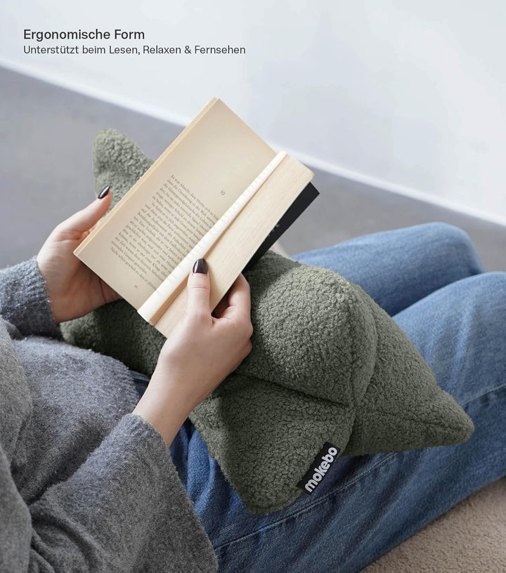 mokebo Lesekissen aus weichen Bouclé-Stoff 'Der Leseknochen', ergonomisches Nackenkissen aus gemütli