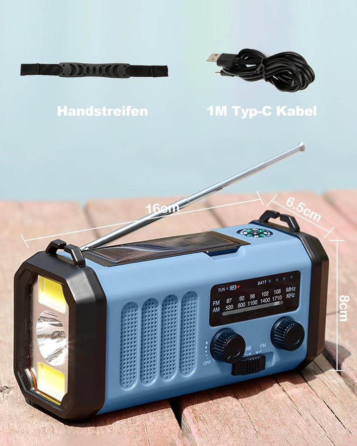 10000mAh Tragbare Solar Kurbelradio, Dynamo Weltempfänger Notradio mit AM FM Radio, Aufladbar Powerb