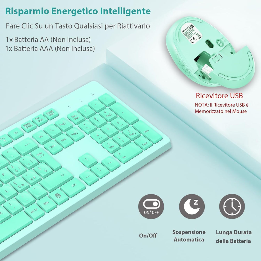 LeadsaiL Kabellose Tastatur und Maus, Set aus Maus und Tastatur für Computer USB 2,4 GHz, volle Grös
