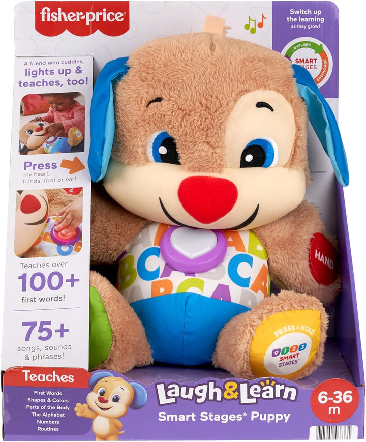 Fisher-Price Lernspass-Hündchen mit drei Stufen | sprechendes Kuscheltier mit Musik als Kinderspielz