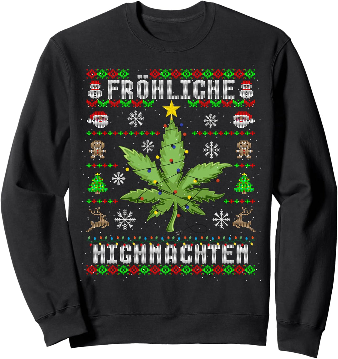 Ugly Christmas Frohe Highnachten Marihuana Weed Geschenk Sweatshirt