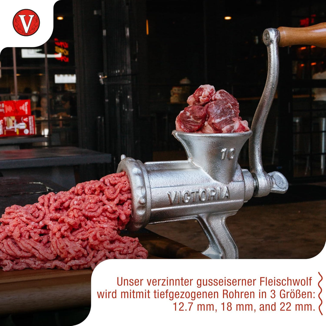 Victoria Manueller Fleischwolf, Wurstfüller, Wurst, Chorizo, Wurstwolf, Gusseisen, Grösse 10, Fleisc