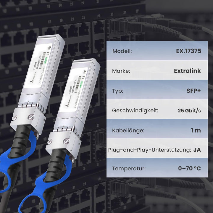 EXTRALINK DAC SFP28 Kabel 1m – Passives Twinax Kabel 25Gbit, SFP28 zu SFP28, MSA kompatibel, für Ubi