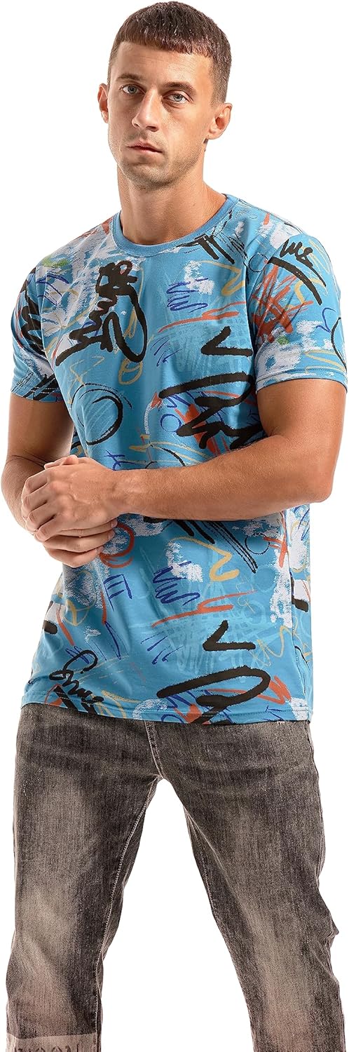 RONOMO Herren Mode Krawatte Dye T-Shirt Casual Print T-Shirt Graffiti T-Shirt 4XL Ty Blau, 4XL Ty Bl