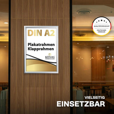 Plakatrahmen DIN A2 | 25mm Alu Profil, eckig | Silber | inkl. entspiegelter Schutzscheibe und Befest
