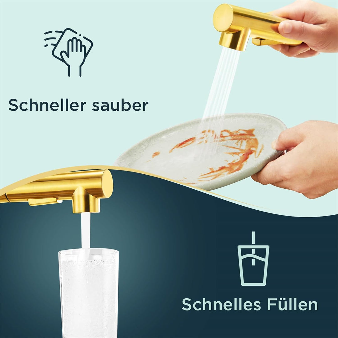 FORIOUS Wasserhahn Küche Schwarz, Hochdruck Küchenarmatur mit Brause Ausziehbar Armatur, Mischbatter