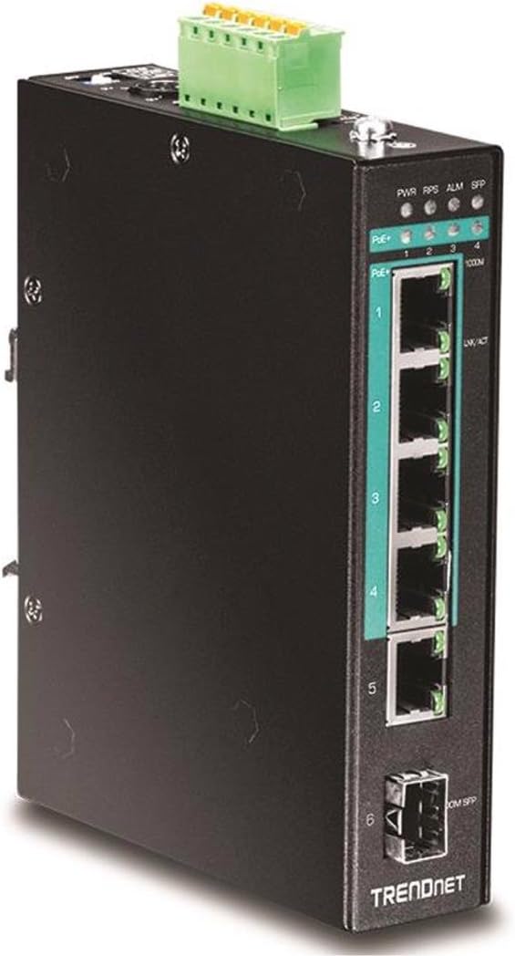 TRENDnet TI-PG541 5-Port-gehärteter industrieller Gigabit-PoE + -DIN-Schienen-Switch, 120-W-Leistung