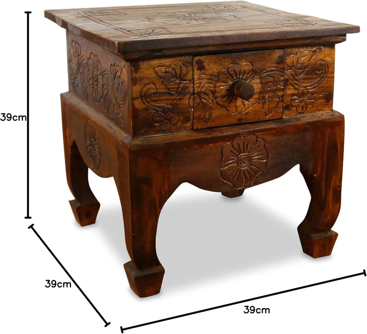 livasia Opiumtisch mit Schublade, Beistelltisch, Couchtisch, Nachttisch, Holztisch aus Bali, Handarb