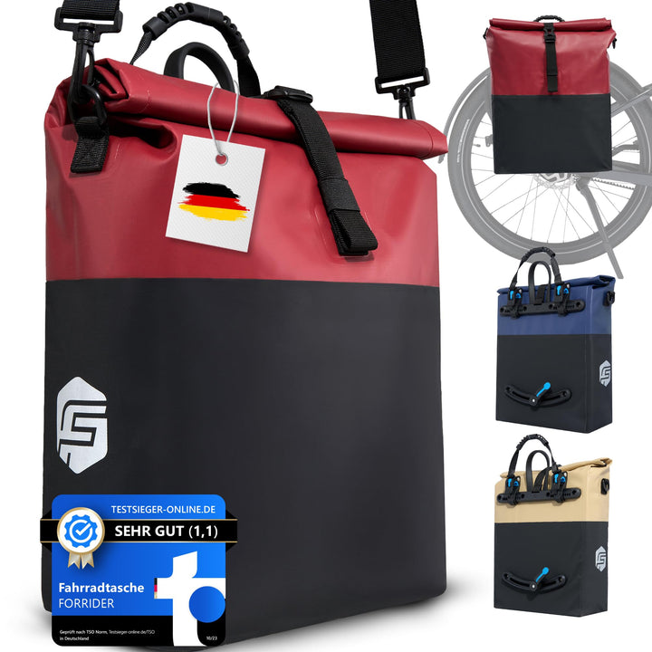 Forrider Fahrradtasche Wasserdicht für Gepäckträger [22L Volumen] mit Schultergurt | Gepäckträgertas