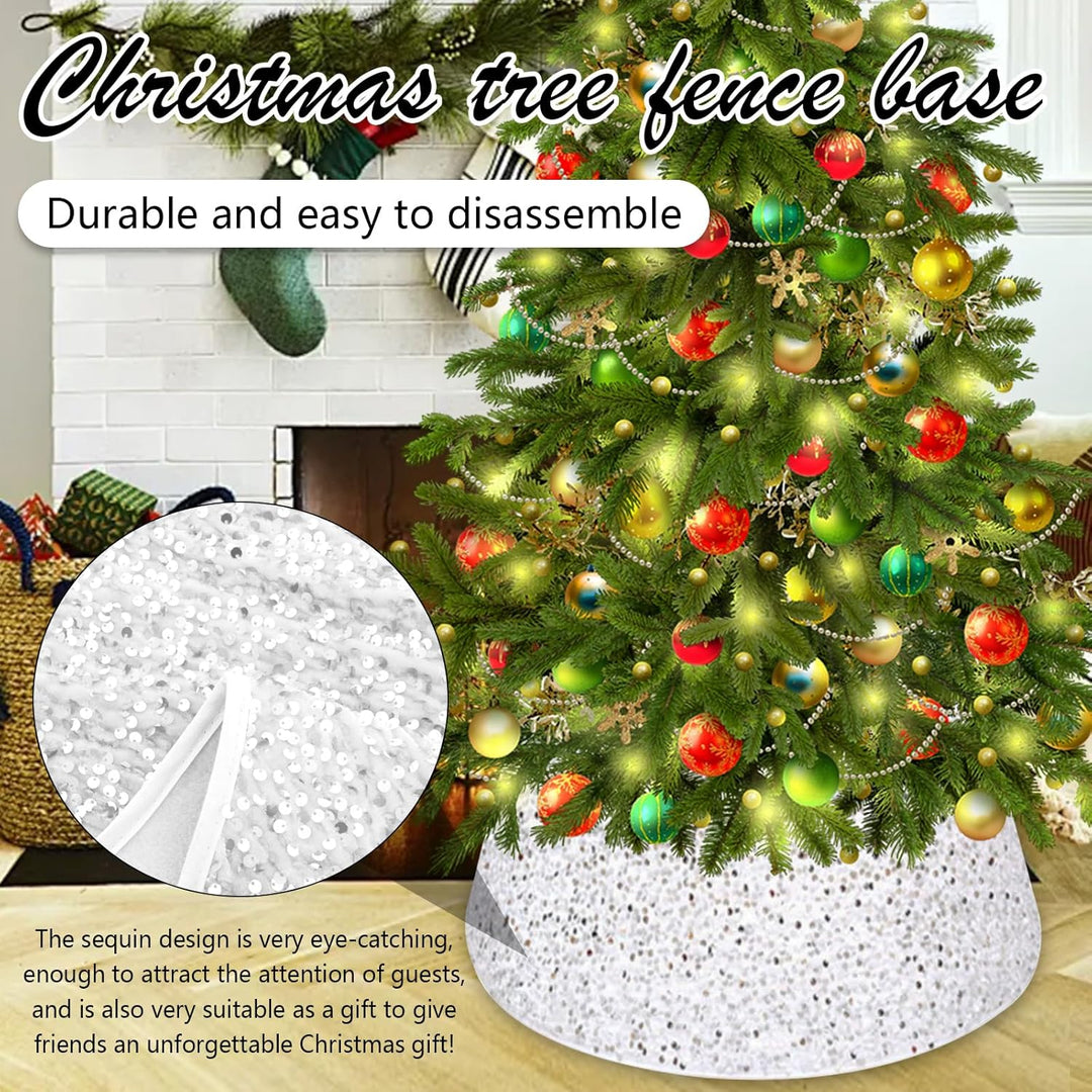 Weihnachtsbaumrock-Dekorationen, 60 cm Weihnachtsbaumrock Baumkragen Rot Glitzernd Weihnachtsbaum So