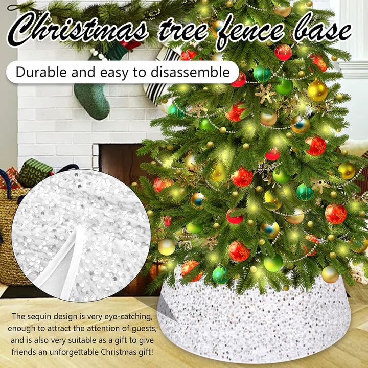 Weihnachtsbaumrock-Dekorationen, 60 cm Weihnachtsbaumrock Baumkragen Rot Glitzernd Weihnachtsbaum So