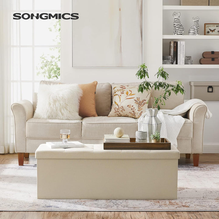 SONGMICS 110 cm Sitzbank mit Stauraum, 2er Set, klappbare Sitztruhe, Aufbewahrungsbox, Fussbank, bei