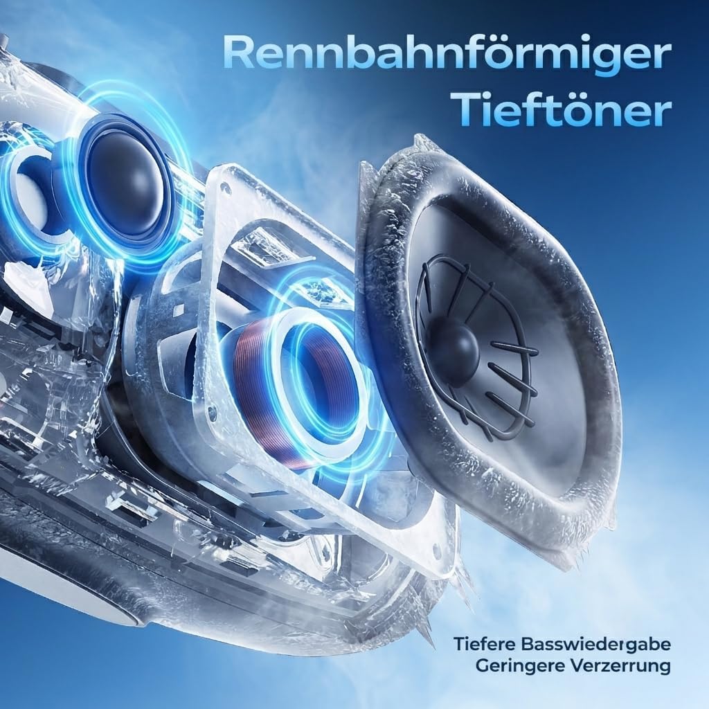 YEAHBOX Sonic Boom POP Bluetooth-Lautsprecher, 50W 1.1-Kanal-Basssystem, Racetrack-Woofers + 31mm Si